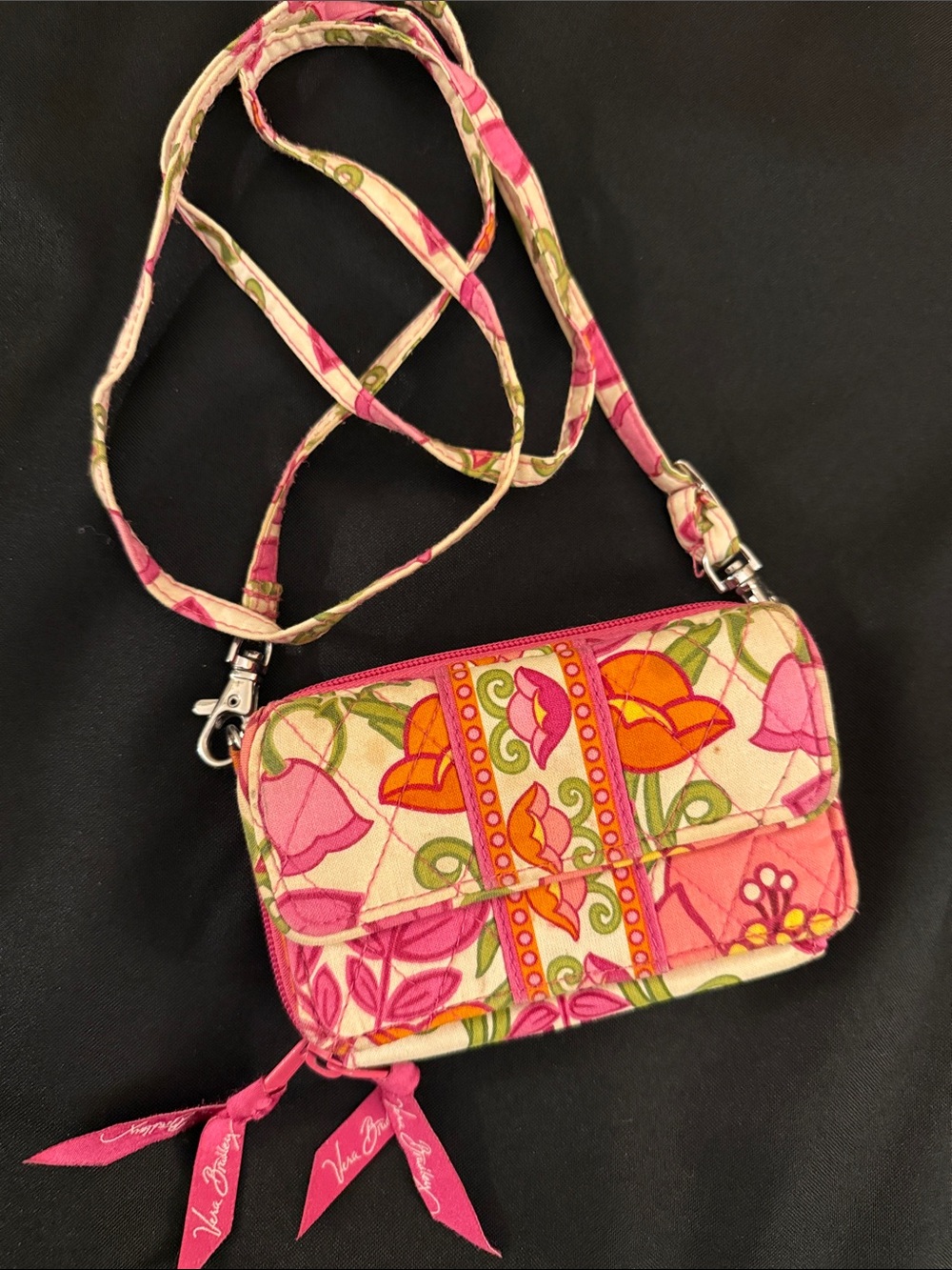 Vera Bradley Floral Pink Crossbody Wallet Bag